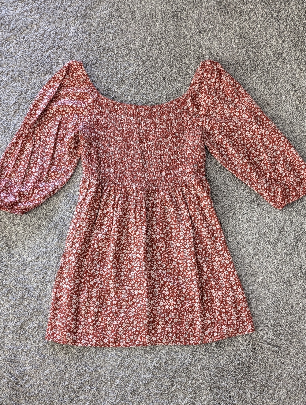 AUW Red Floral Smocked Mini Dress